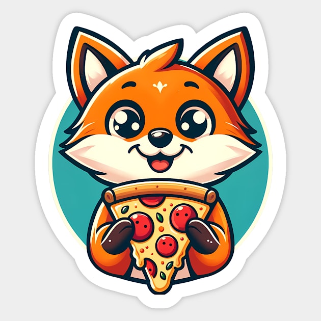 Cute Fox with Pizza Sticker by logiamerch